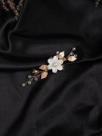 White Pearl Flower Gold Hairclip, Bridal Floral Bead Hair Clip, Wedding Floral Alligator Headpiece - KaleaBoutique.com