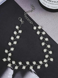 White Pearl Zigzag Choker Necklace, Gold or Silver Minimalist White Pearl Necklace, Bridal Pearl Fashion Necklace - KaleaBoutique.com