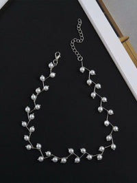 White Pearl Zigzag Choker Necklace, Gold or Silver Minimalist White Pearl Necklace, Bridal Pearl Fashion Necklace - KaleaBoutique.com