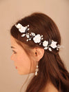White Roses Bridal Dual Hair Comb, Floral Wedding Headband Hair Vine, Ceramic Clay Flower Head Wreath - KaleaBoutique.com
