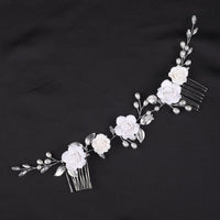 White Roses Bridal Dual Hair Comb, Floral Wedding Headband Hair Vine, Ceramic Clay Flower Head Wreath - KaleaBoutique.com