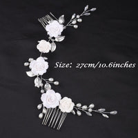 White Roses Bridal Dual Hair Comb, Floral Wedding Headband Hair Vine, Ceramic Clay Flower Head Wreath - KaleaBoutique.com