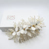 White Silk Flower Hair Comb, Beaded Leaf Bridal Hairpiece, Pearl Bridal Wedding Hair Comb - KaleaBoutique.com