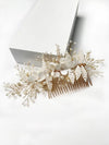 White Silk Flower Hair Comb, Beaded Leaf Bridal Hairpiece, Pearl Bridal Wedding Hair Comb - KaleaBoutique.com