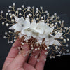 White Silk Flower Hair Comb, Beaded Leaf Bridal Hairpiece, Pearl Bridal Wedding Hair Comb - KaleaBoutique.com