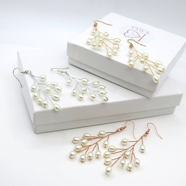 Oval Pearl Dangle Earrings, Boho Wedding Bridal or Bridesmaid Pearl Earrings - KaleaBoutique.com