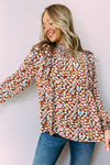 KaleaBoutique Stylish Beautiful Abstract Print Bubble Sleeves Loose Blouse - KaleaBoutique.com