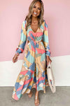 KaleaBoutique Stylish Abstract Print O-ring Cut-Out Long Sleeve Maxi Dress - KaleaBoutique.com