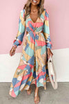 KaleaBoutique Stylish Abstract Print O-ring Cut-Out Long Sleeve Maxi Dress - KaleaBoutique.com