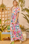 KaleaBoutique Beautiful Abstract Printed Wrap V Neck Belted Maxi Dress - KaleaBoutique.com