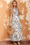 KaleaBoutique Stylish Beautiful Abstract Vein Print V Neck Ruffle Maxi Dress - KaleaBoutique.com