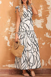 KaleaBoutique Stylish Beautiful Abstract Vein Print V Neck Ruffle Maxi Dress - KaleaBoutique.com