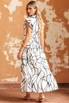 KaleaBoutique Stylish Beautiful Abstract Vein Print V Neck Ruffle Maxi Dress - KaleaBoutique.com