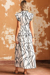 KaleaBoutique Stylish Beautiful Abstract Vein Print V Neck Ruffle Maxi Dress - KaleaBoutique.com