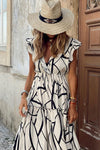 KaleaBoutique Stylish Beautiful Abstract Vein Print V Neck Ruffle Maxi Dress - KaleaBoutique.com