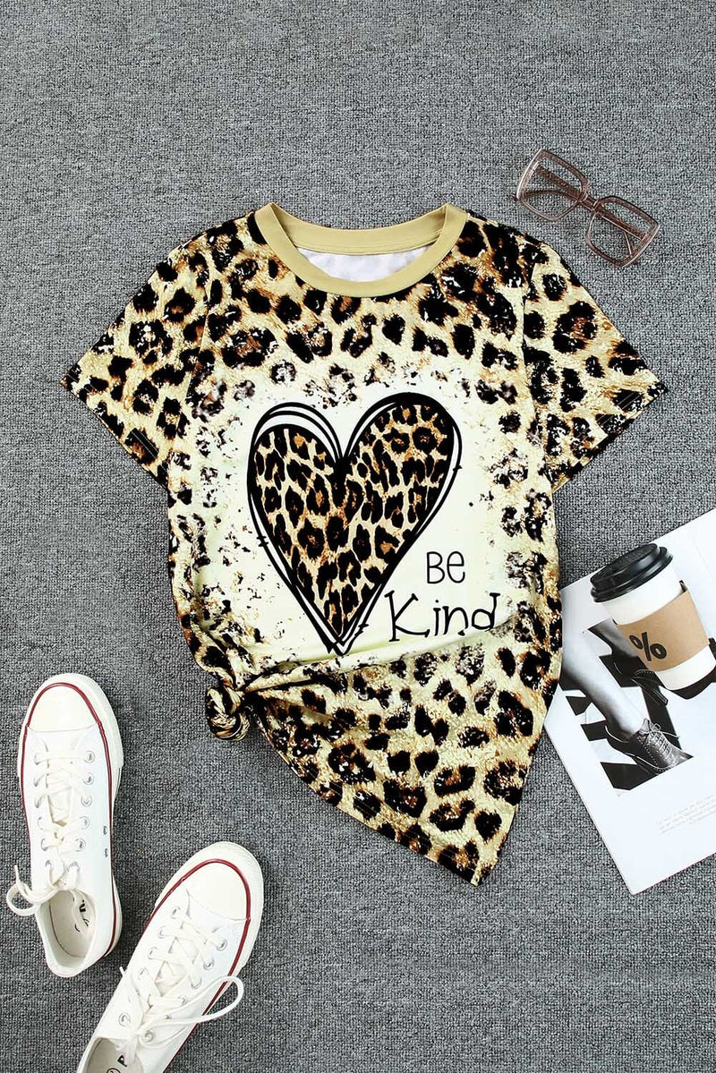 KaleaBoutique Leopard Animal Print Be Kind Heart Graphic Top Short Sleeve T Shirt - KaleaBoutique.com
