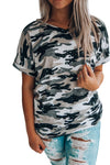 KaleaBoutique Bleach Splash Camo Print Short Sleeve Camouflage Top T Shirt - KaleaBoutique.com