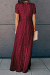 KaleaBoutique Beautiful Burgundy Deep V Neck Short Sleeve Lace Maxi Dress - KaleaBoutique.com