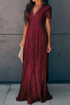 KaleaBoutique Beautiful Burgundy Deep V Neck Short Sleeve Lace Maxi Dress - KaleaBoutique.com