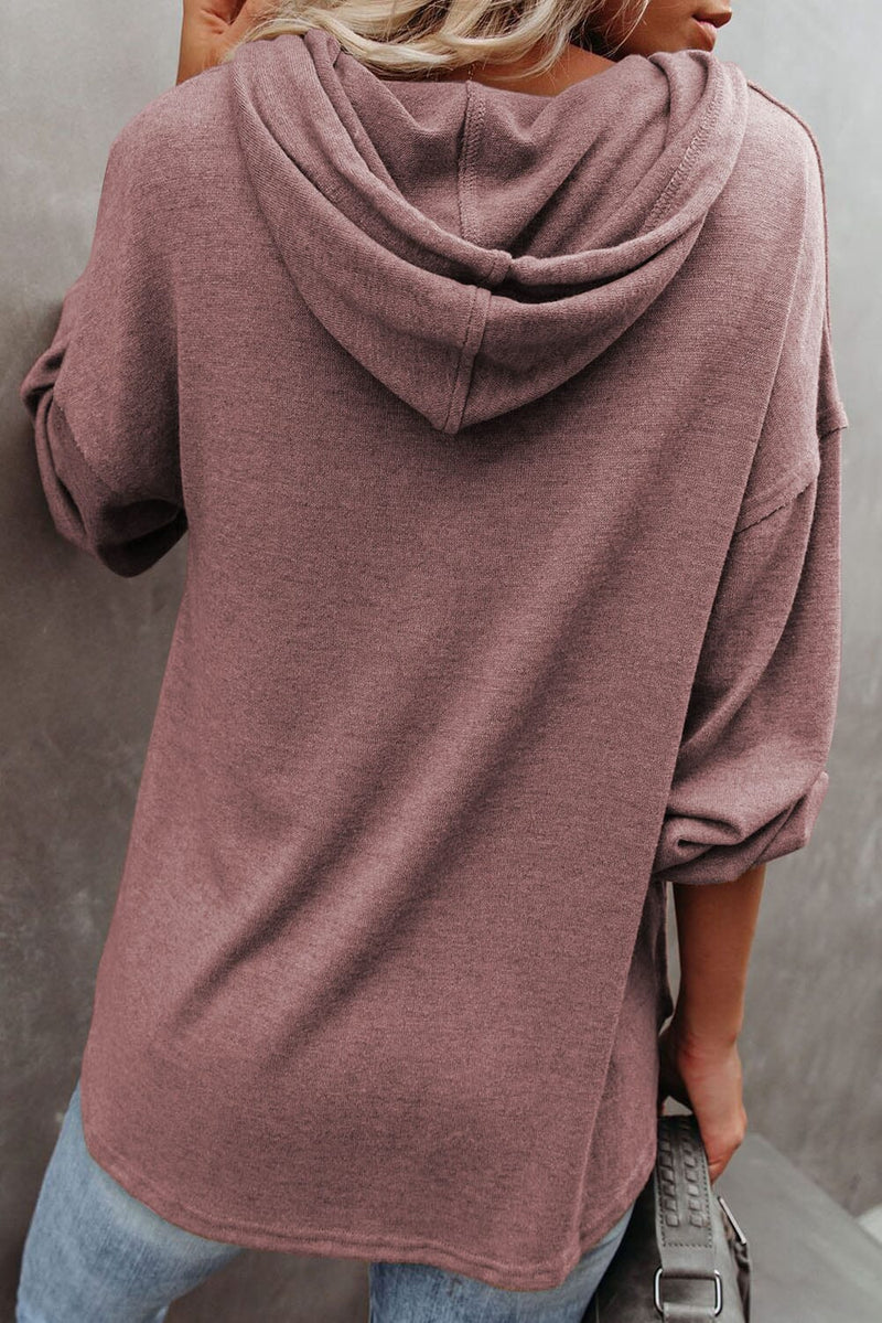 KaleaBoutique Buttoned High and Low Hem Hoodie - KaleaBoutique.com