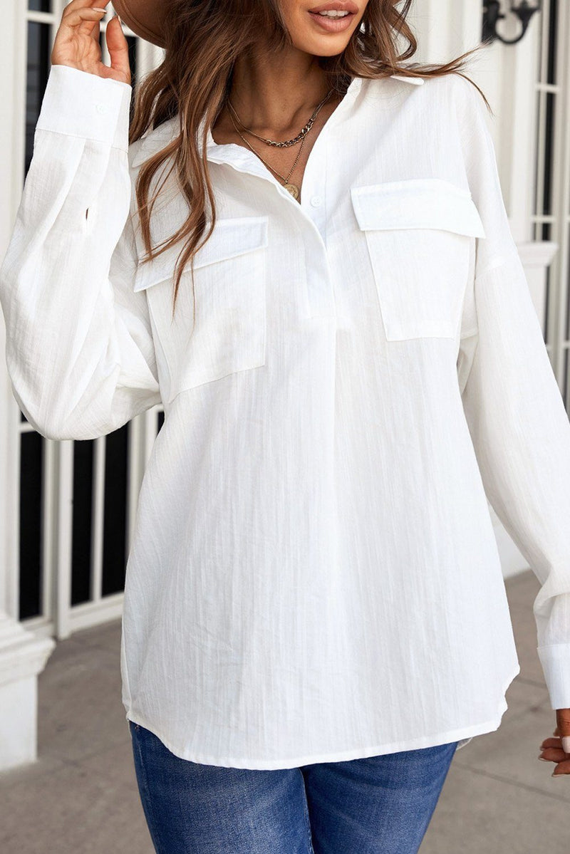 KB Buttoned Long Sleeve Shirt with Pocket - KaleaBoutique.com