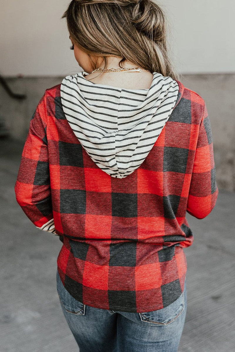 KaleaBoutique Christmas Plaid Striped Patchwork Drawstring Hoodie - KaleaBoutique.com