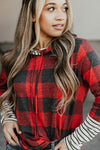 KaleaBoutique Christmas Plaid Striped Patchwork Drawstring Hoodie - KaleaBoutique.com