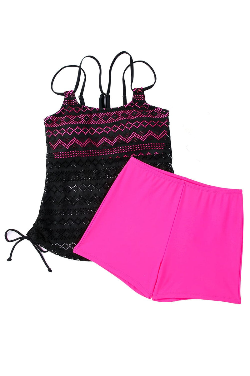 KaleaBoutique Stylish Colorful Color Block Lace Drawstring 2 Piece Tie Tankini Set - KaleaBoutique.com