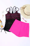 KaleaBoutique Stylish Colorful Color Block Lace Drawstring 2 Piece Tie Tankini Set - KaleaBoutique.com