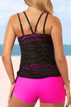 KaleaBoutique Stylish Colorful Color Block Lace Drawstring 2 Piece Tie Tankini Set - KaleaBoutique.com