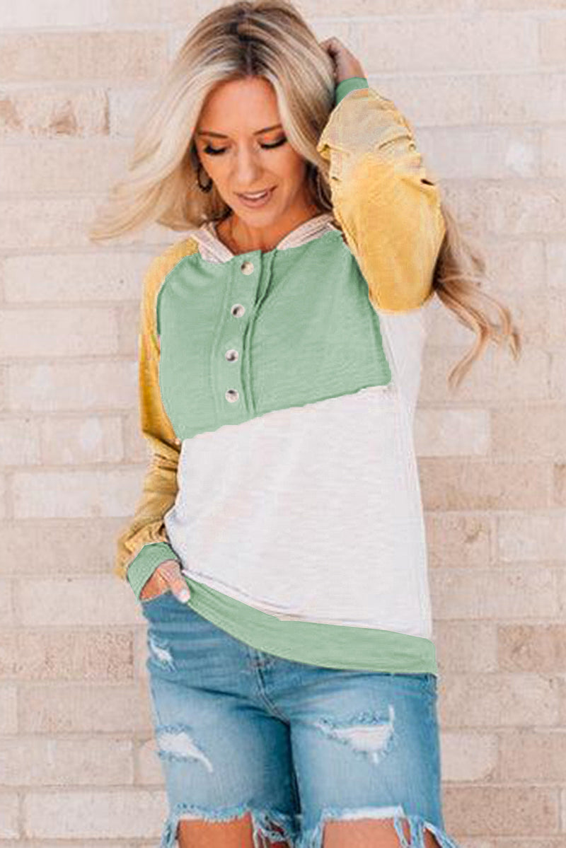 KaleaBoutique Stylish Colorblock Button Accent Pullover Hoodie - KaleaBoutique.com