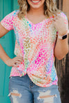 KaleaBoutique Stylish Colorful  V Neck Short Sleeve Top - KaleaBoutique.com