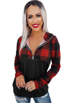 KaleaBoutique Contrast Buffalo Plaid Zip Pullover Hooded Top - KaleaBoutique.com