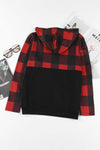 KaleaBoutique Contrast Buffalo Plaid Zip Pullover Hooded Top - KaleaBoutique.com