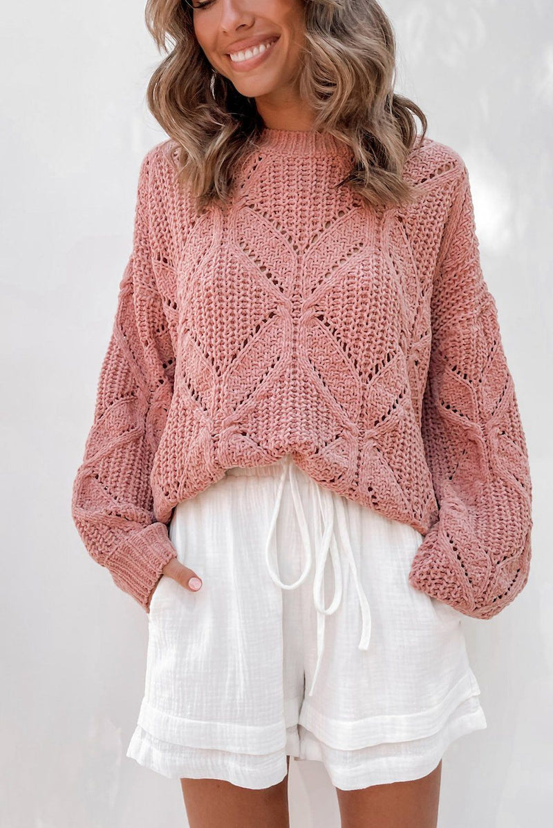 KaleaBoutique Stylish Crewneck Balloon Sleeve Textured Knit Sweater - KaleaBoutique.com