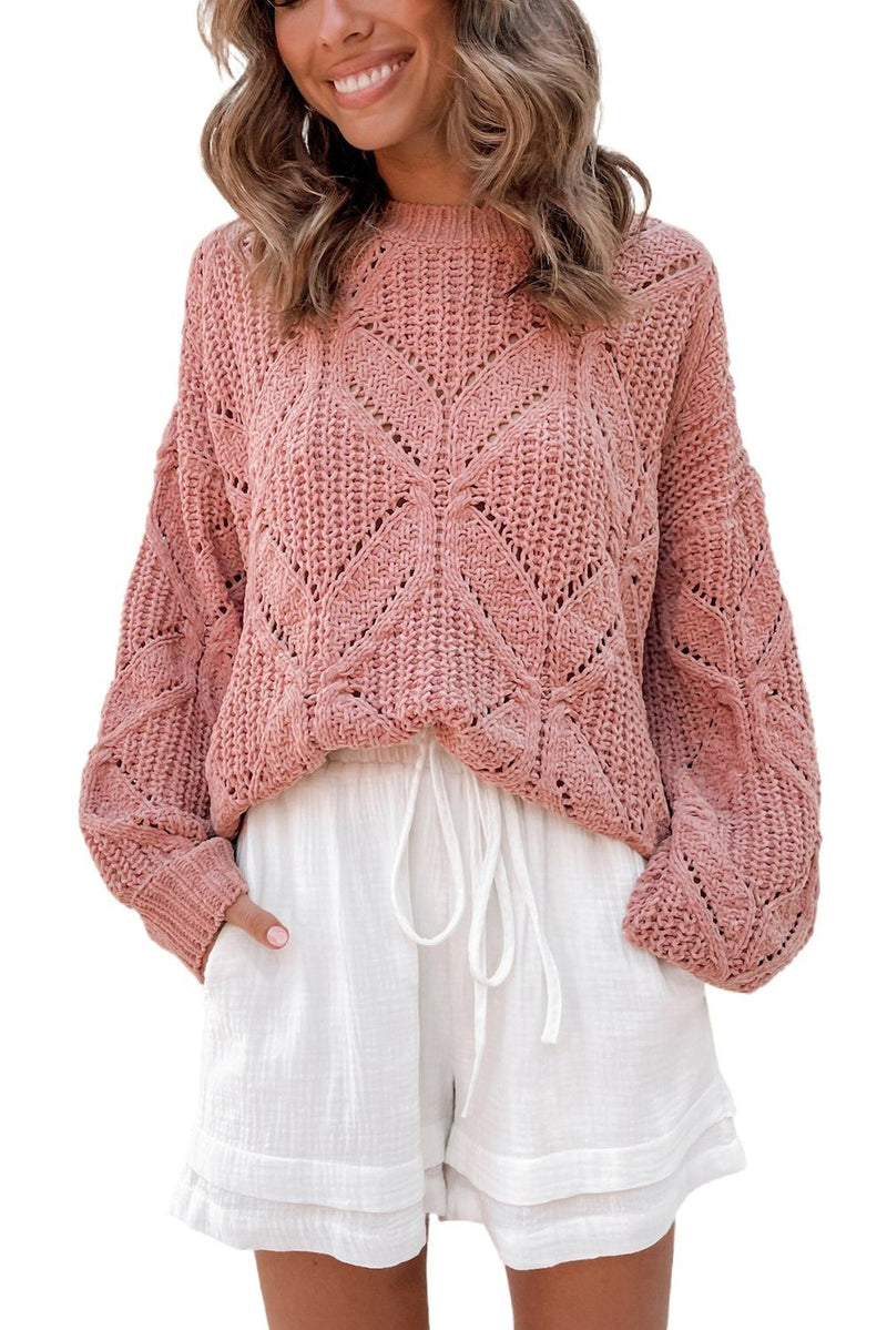 KaleaBoutique Stylish Crewneck Balloon Sleeve Textured Knit Sweater - KaleaBoutique.com