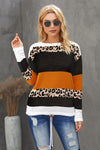 KaleaBoutique Crewneck Leopard Color Block Knit Pullover Sweater - KaleaBoutique.com