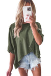 KaleaBoutique Stylish Distressed Bleached Asymmetric Hem Short Sleeve Top - KaleaBoutique.com