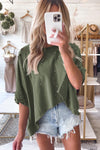 KaleaBoutique Stylish Distressed Bleached Asymmetric Hem Short Sleeve Top - KaleaBoutique.com