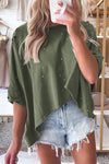 KaleaBoutique Stylish Distressed Bleached Asymmetric Hem Short Sleeve Top - KaleaBoutique.com