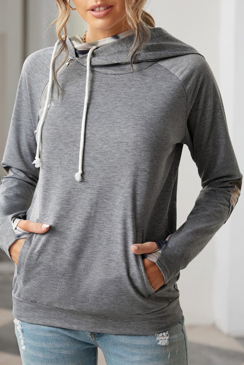KaleaBoutique Double Hooded Sweatshirt with Camo Elbow Patch and Inner Hooded - KaleaBoutique.com