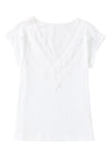 KaleaBoutique Eyelash Scoop Lace Trim V Neck Short Sleeve Shirt Top - KaleaBoutique.com