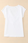 KaleaBoutique Eyelash Scoop Lace Trim V Neck Short Sleeve Shirt Top - KaleaBoutique.com