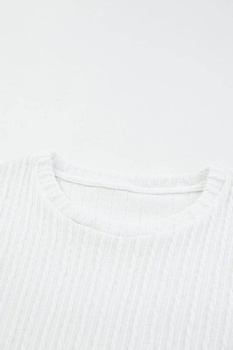 KaleaBoutique Floral Applique Mesh Sleeves Textured Knit Blouse - KaleaBoutique.com