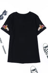 KaleaBoutique Beautiful Floral Embroidered Round Neck Short Sleeve T Shirt - KaleaBoutique.com