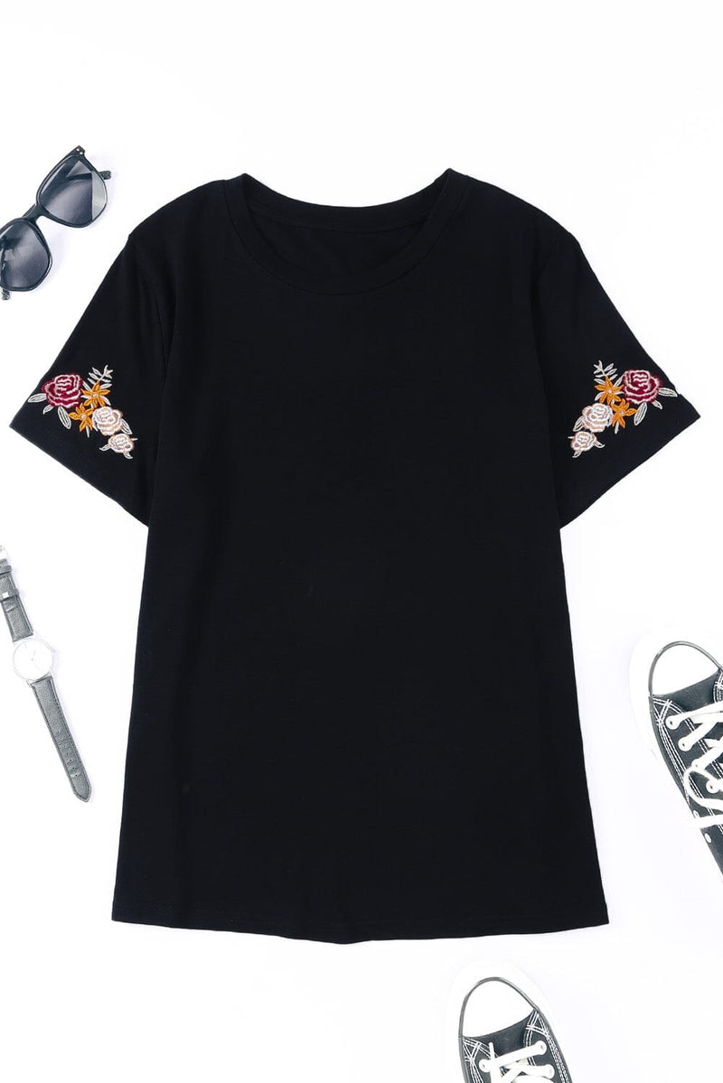 KaleaBoutique Beautiful Floral Embroidered Round Neck Short Sleeve T Shirt - KaleaBoutique.com