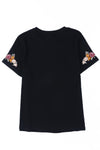 KaleaBoutique Beautiful Floral Embroidered Round Neck Short Sleeve T Shirt - KaleaBoutique.com