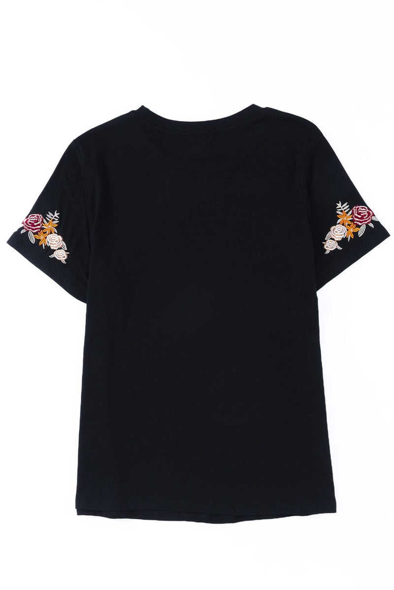 KaleaBoutique Beautiful Floral Embroidered Round Neck Short Sleeve T Shirt - KaleaBoutique.com
