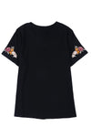 KaleaBoutique Beautiful Floral Embroidered Round Neck Short Sleeve T Shirt - KaleaBoutique.com