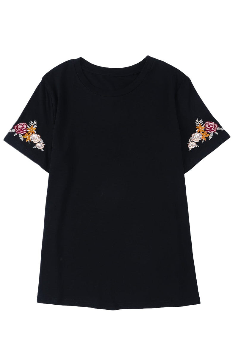 KaleaBoutique Beautiful Floral Embroidered Round Neck Short Sleeve T Shirt - KaleaBoutique.com